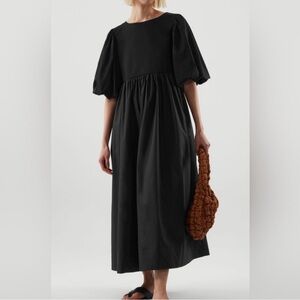 COS Black Puff Short Sleeve Midi Dress